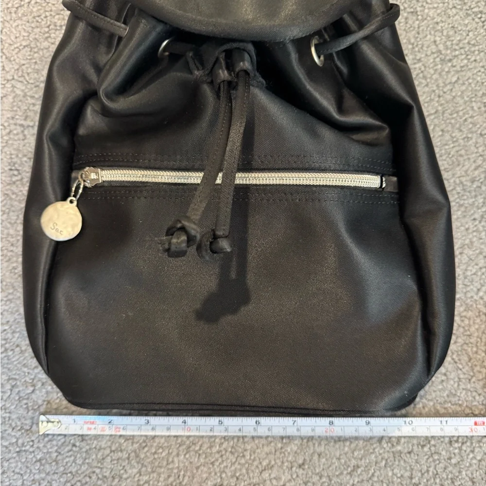 Vintage Sac Black Satin Backpack with Silver Accents - Approx. 1992-1995 Japan